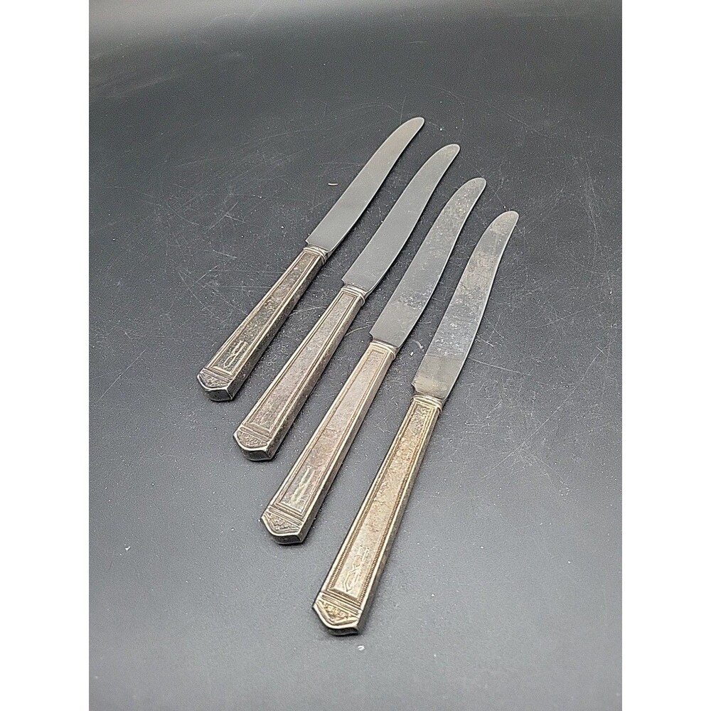 "R" Monogram 1847 Rogers Bros  9.5” Insico Dinner Knife Set Of 4 Vintage